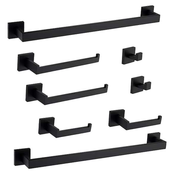 Adrinfly 8-Piece Bathroom Hardware Set Stainless Steel Matte Black