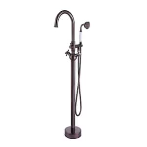 2-Handle Freestanding Tub Faucet with Hand Shower Head in Oil Rubbed Bronze