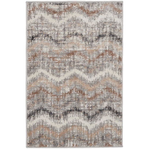 Nourison Elation Grey Ivory doormat 2 ft. x 3 ft. Floral Medallion Contemporary Kitchen Rug