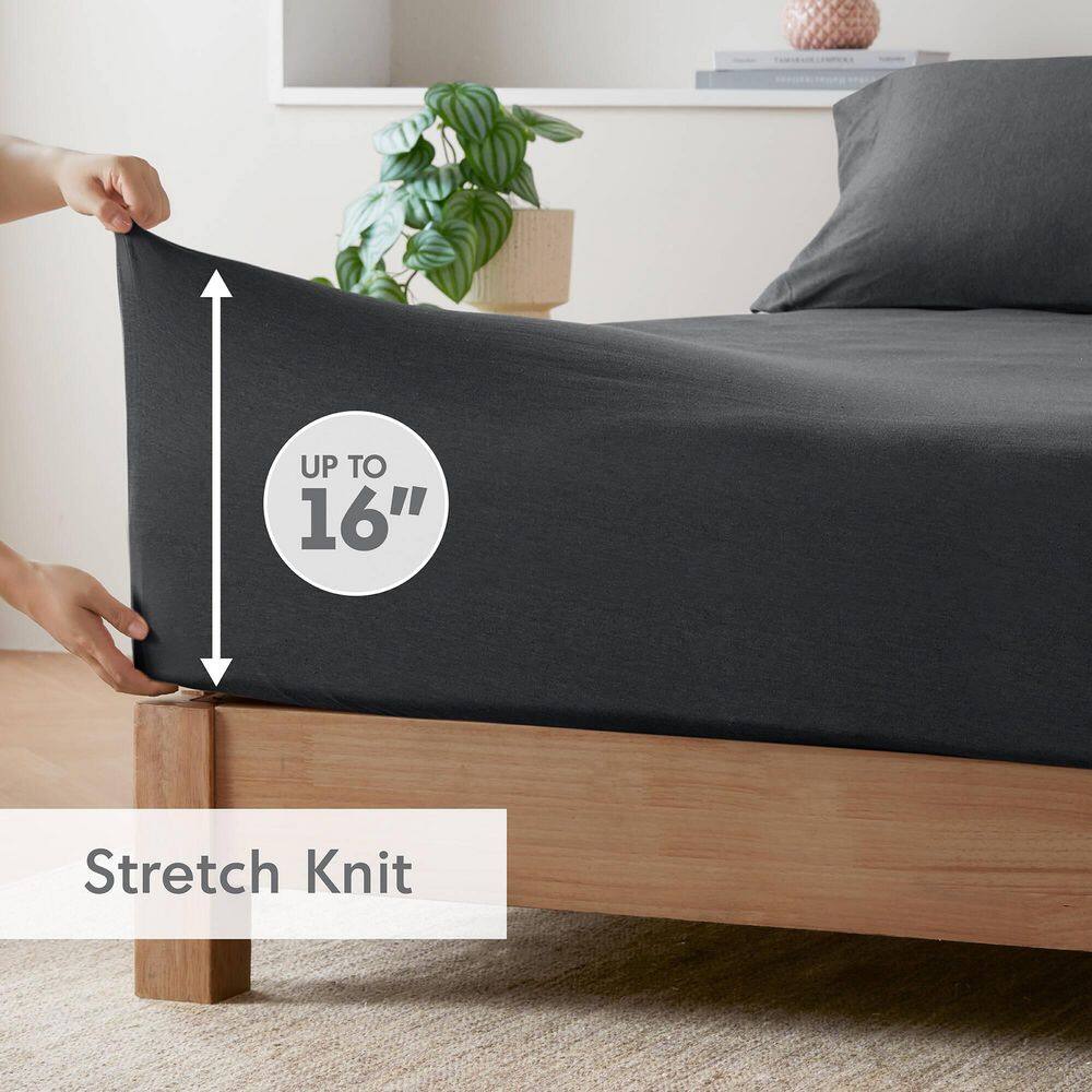 King Dark Grey Polyester Jersey Knit Sheet Set