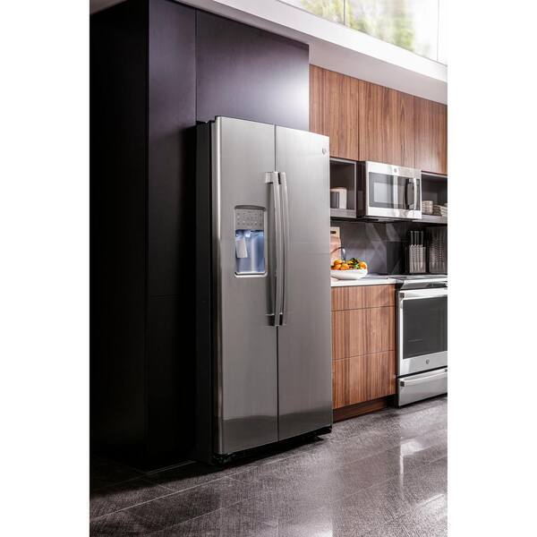 Ge Profile 21 9 Cu Ft Side By Side Refrigerator In Fingerprint Resistant Stainless Steel Counter Depth Pzs22mykfs The Home Depot