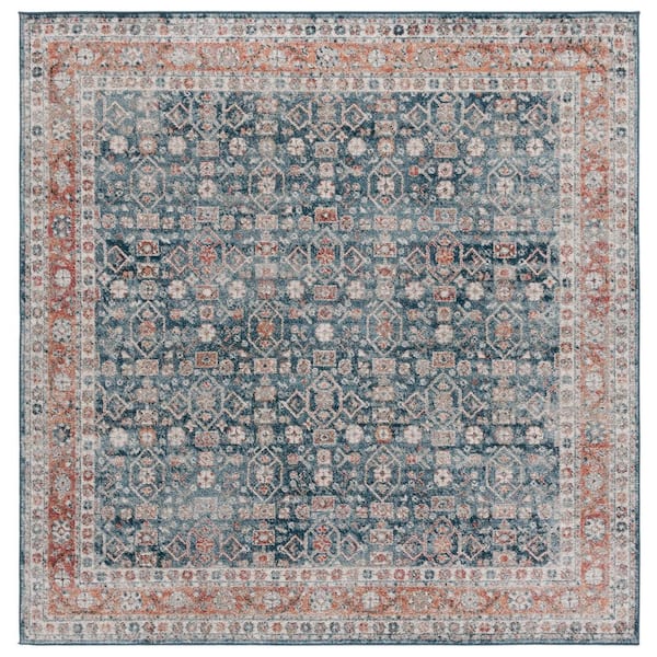 Vintage Tabriz 7 ft. x 7 ft. Blue/Rust Distressed Ornate Border Square Area Rug