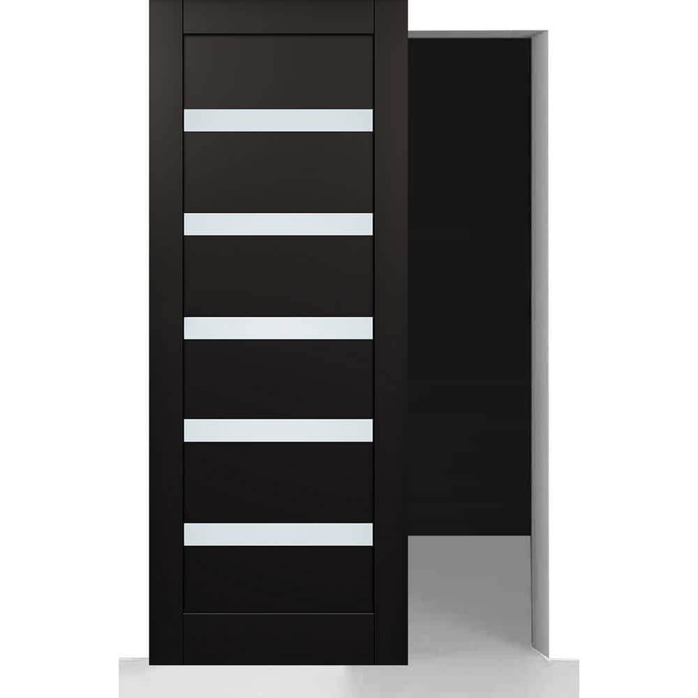 Leora 24 in. x 84 in. 6 Lite Frosted Glass Black Matte Wood Hidden w/o BaseBoard Sliding Barn Door with Hardware Kit price history on PriceWatchPro