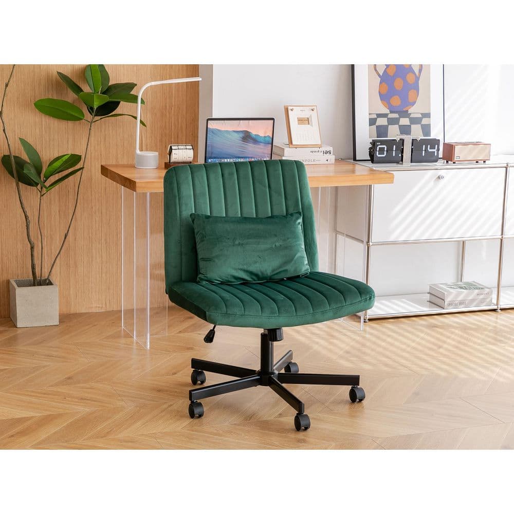 Velvet Adjustable Height Ergonomic Office Chair in Green without