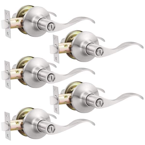 5-Piece Interior Bathroom Privacy Door Levers Included Door Handle in Brushed Nickel, Fit Standard-sized Doors