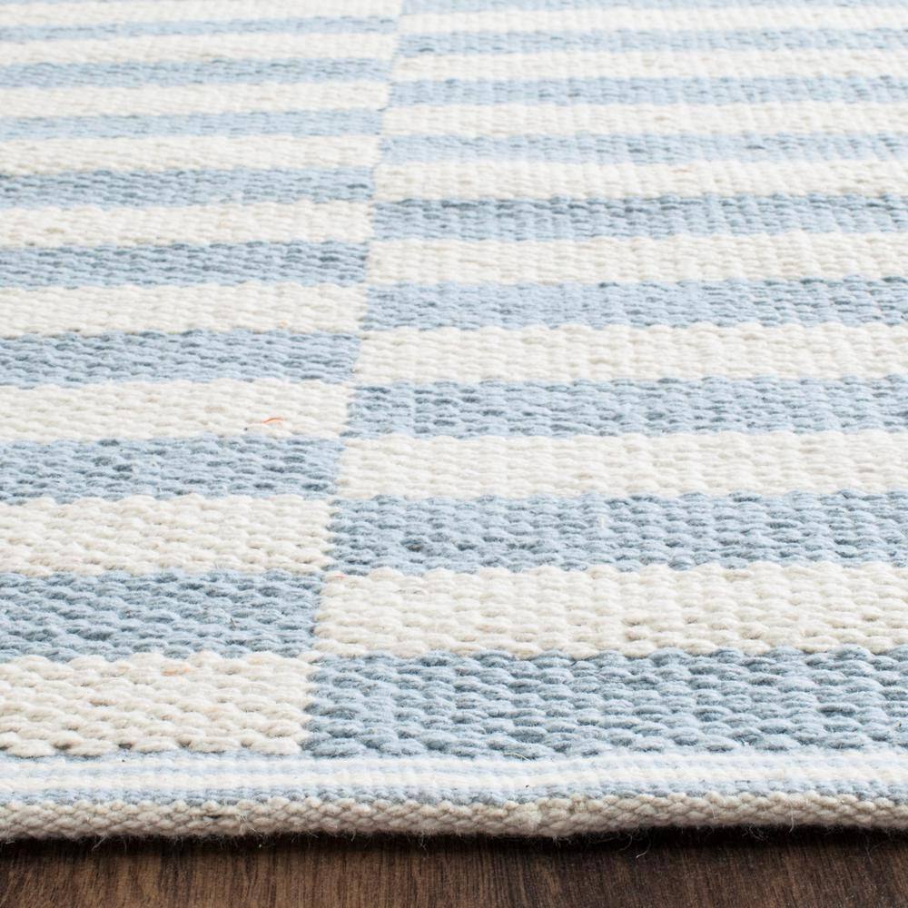 Ivory and Light Blue Striped Cotton Flat Woven Rug
