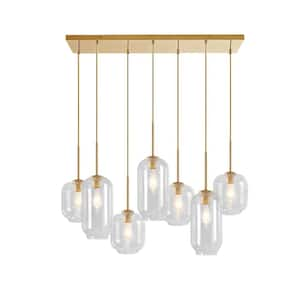 40-Watt 7-Lights Brass Modern Minimalist Linear Pendant Light with Clear Glass Shade and No Bulbs Included