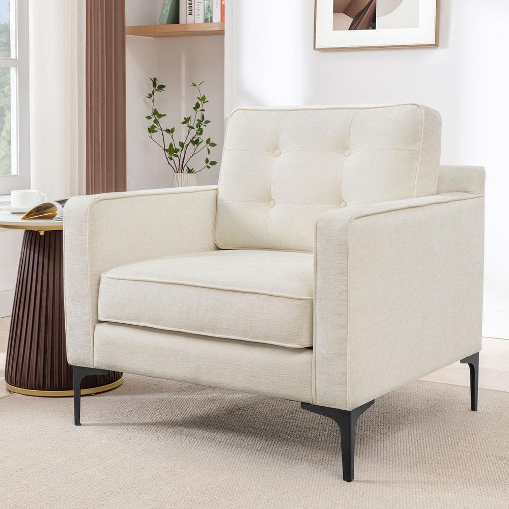 Lue Bona Beige Fabric Upholstered Single Sofa Chair Modern Accent