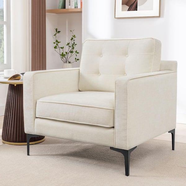 LUE BONA Beige Fabric Upholstered Single Sofa Chair Modern Accent Armchair with Black Metal Legs