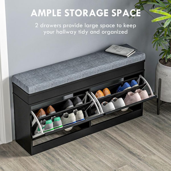 HOMCOM 21.75 in. H x 41 in. W Black Wood Shoe Storage Bench 837 138V80BK The Home Depot