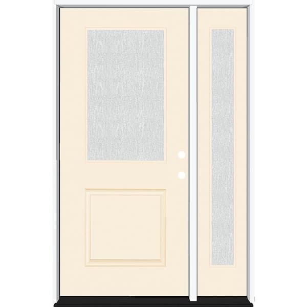 Steves & Sons Legacy 51 in. W. x 80 in. 1/2 Lite Rain Glass LHIS Primed Linen Finish Fiberglass Prehung Front Door with 12 in. SL