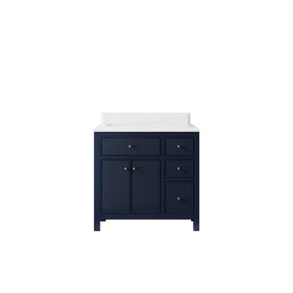 Willow Collections Sonoma 36 in. W x 22 in.D x 36 in. H Left Offset Sink Bath Vanity in Navy Blue with Cove Edge White Quartz Top