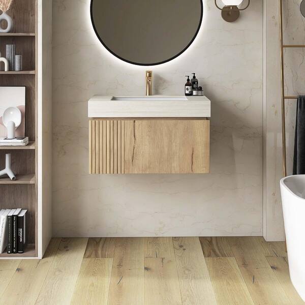 Yingze 30 in. Wall-Mounted Single Sink White Oak Bath Vanity with
