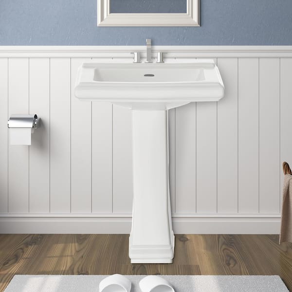 26 in. White Ceramic Pedestal Sink with 26.5 in. Base in White