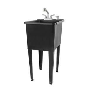 17.75 in. x 23.25 in. Thermoplastic Freestanding Space Saver Utility Sink in Black - Stainless Faucet, Soap Dispenser