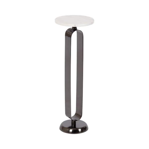 Kate and Laurel Helio 8 in. Pewter Round Marble End Table
