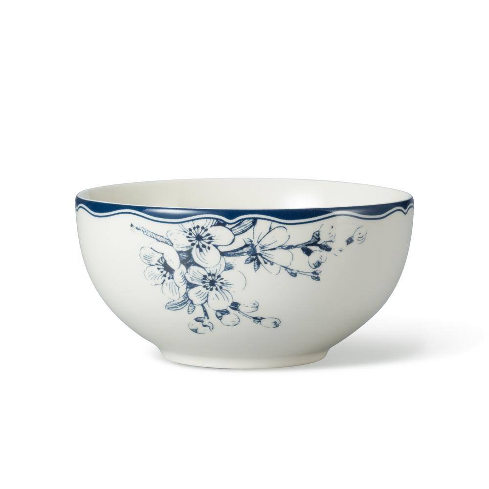Blue and White Floral Porcelain Dinnerware Set, Service for 4