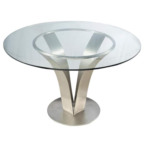 Armen Living Cleo Contemporary Dining Table In Stainless Steel With Clear Glass