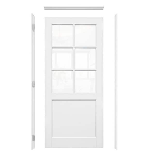 36 in. x 80 in. 6-Lite Clear Glass Right-Hand White Solid Core Wood Assembly Required Single Interior Door with Jamb