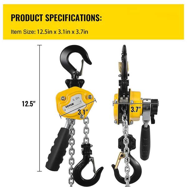 1/4 Ton 550lb Mini Lever Chain Hoist – 10ft Lift, Come Along Puller, HSH-DC250