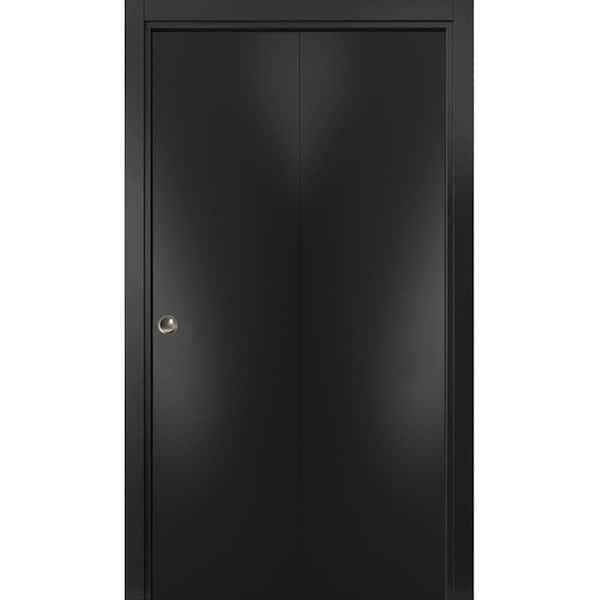 0010 48 in. x 80 in. Flush Solid Wood Black Finished Wood Bifold Door with Hardware