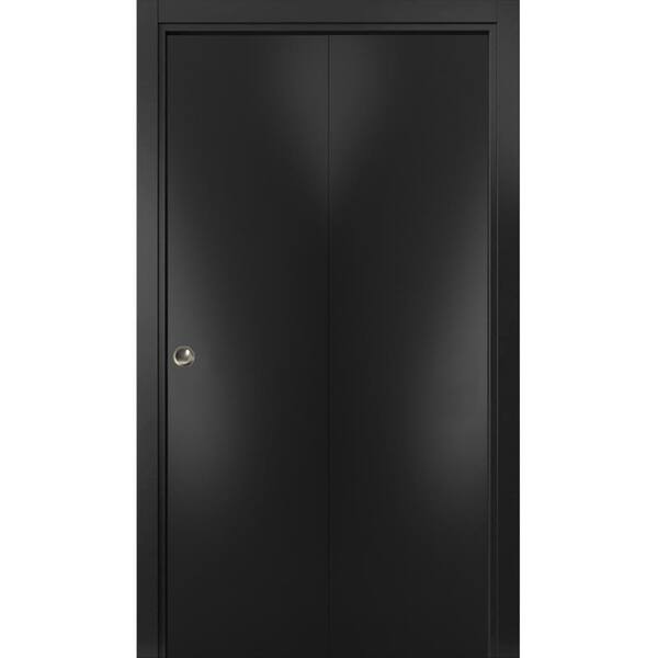 Sartodoors 0010 56 in. x 80 in. Flush Solid Wood Black Finished Wood Bifold Door with Hardware