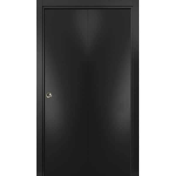 Sartodoors 0010 60 in. x 96 in. Flush Solid Wood Black Finished Wood ...