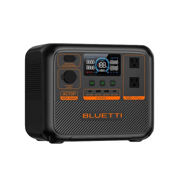 BLUETTI 1000-Watt Continuous/2000W Peak Output Power Station AC70P Push Button Start LiFePO4 Battery Solar Generator for Outdoor