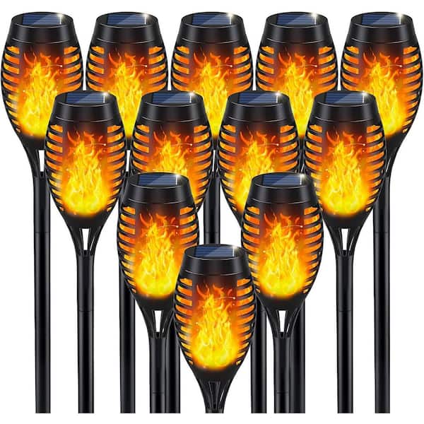 12-Pack Flickering Flame Solar Torch Lights, Waterproof LED Outdoor Lights for Patio, Garden, Yard, and Pathway Decor