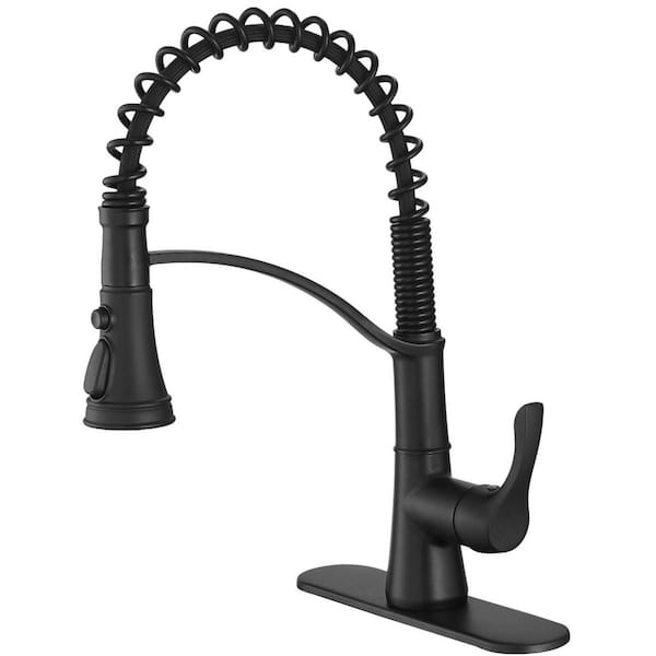BWE Single Handle 3 Spray High Arc Pull Down Sprayer Kitchen Faucet With Deck Plate in Matte Black