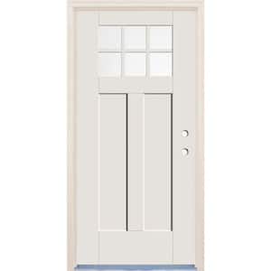 36 in. x 80 in. Left-Hand Clear Glass Unfinished Fiberglass Prehung Front Door with 6-9/16 in. Frame and Nickel Hinges