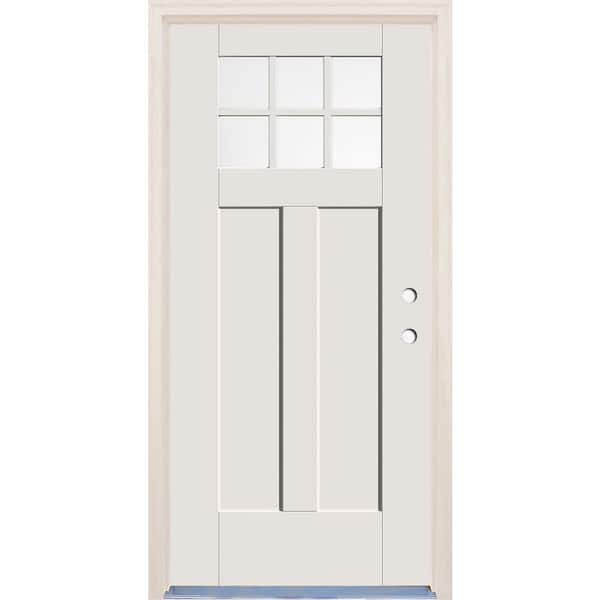 Builders Choice 36 in. x 80 in. Left-Hand Clear Glass Unfinished Fiberglass Prehung Front Door with 6-9/16 in. Frame and Nickel Hinges