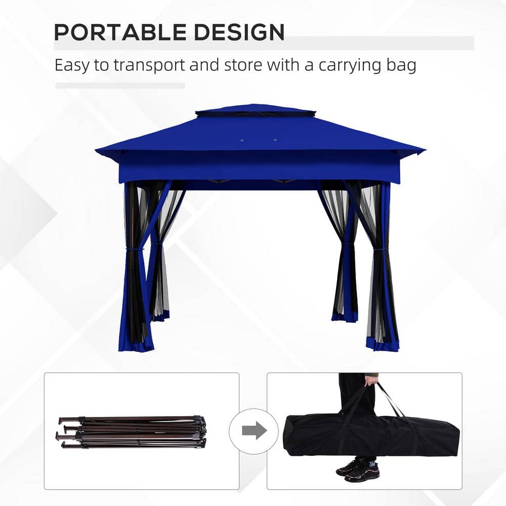 Outsunny Blue Pop-Up Gazebo with Mesh Sidewalls