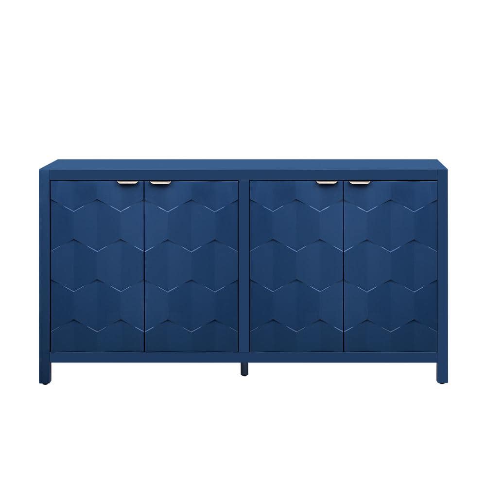 59.6 in. W x 15.7 in. D x 32 in. H Navy Blue Linen Cabinet with Honeycomb P