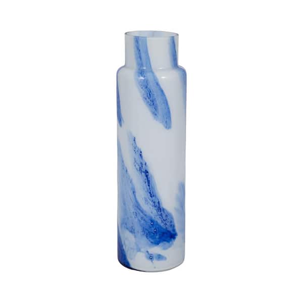 Sagebrook Home White/Blue Glass Vase 15.75 in.