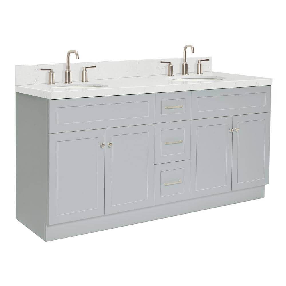 Gray Double Basin Freestanding Vanity with Quartz Top