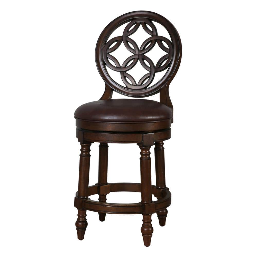 Distressed Walnut 26in Swivel Counter-Height Stool with Leather Seat