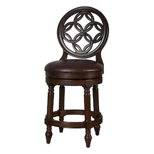Tiffany 26in. Wood Counter-Height Swivel Bar Stool, Rich Walnut with Brown Faux Leather Seat