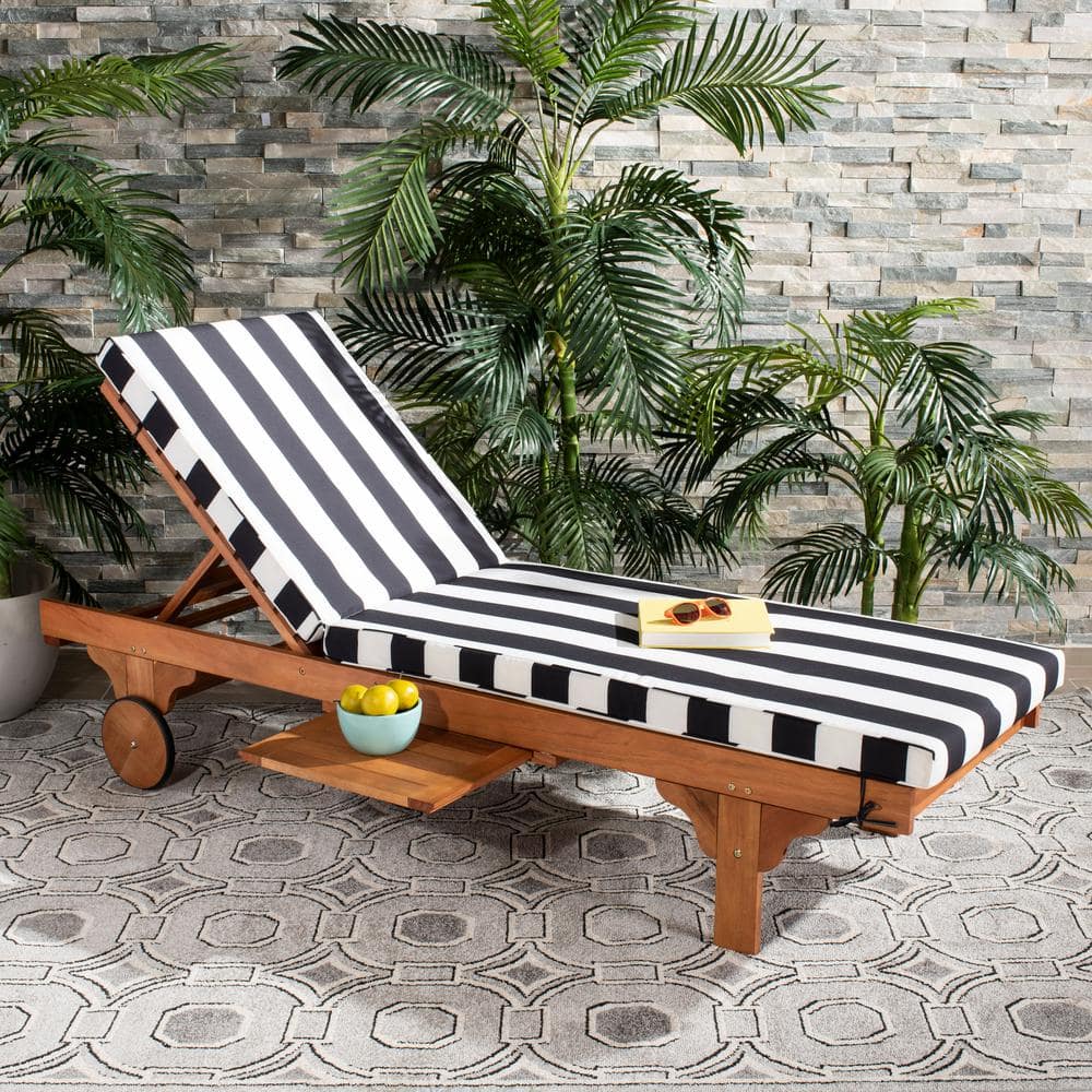 Newport Black and White Striped Eucalyptus Chaise Lounge with Cushions