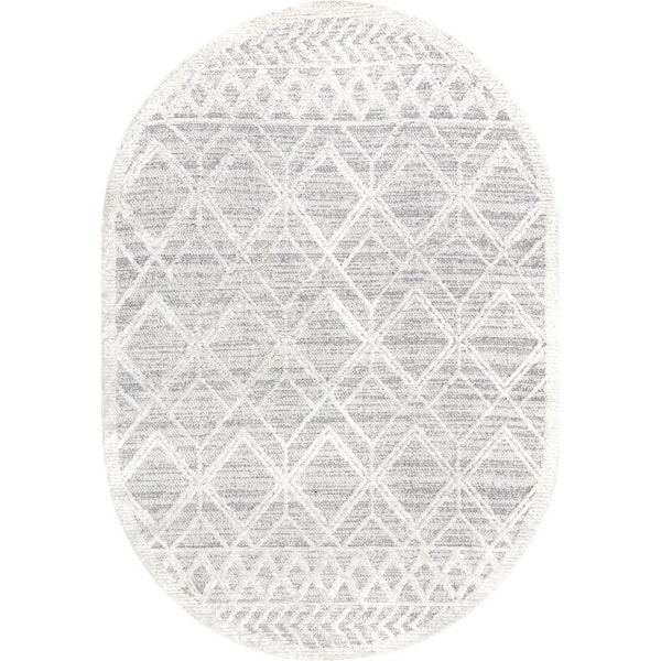nuLOOM Ansley Moroccan Lattice Tassel Light Gray 4 ft. x 6 ft. Oval Oval Modern Area Rug