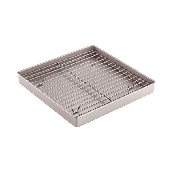 1-Piece Carbon Steel Non-Stick Roasting Pan with Rack Single Shallow Sheet Pan for Oven Baking BBQ