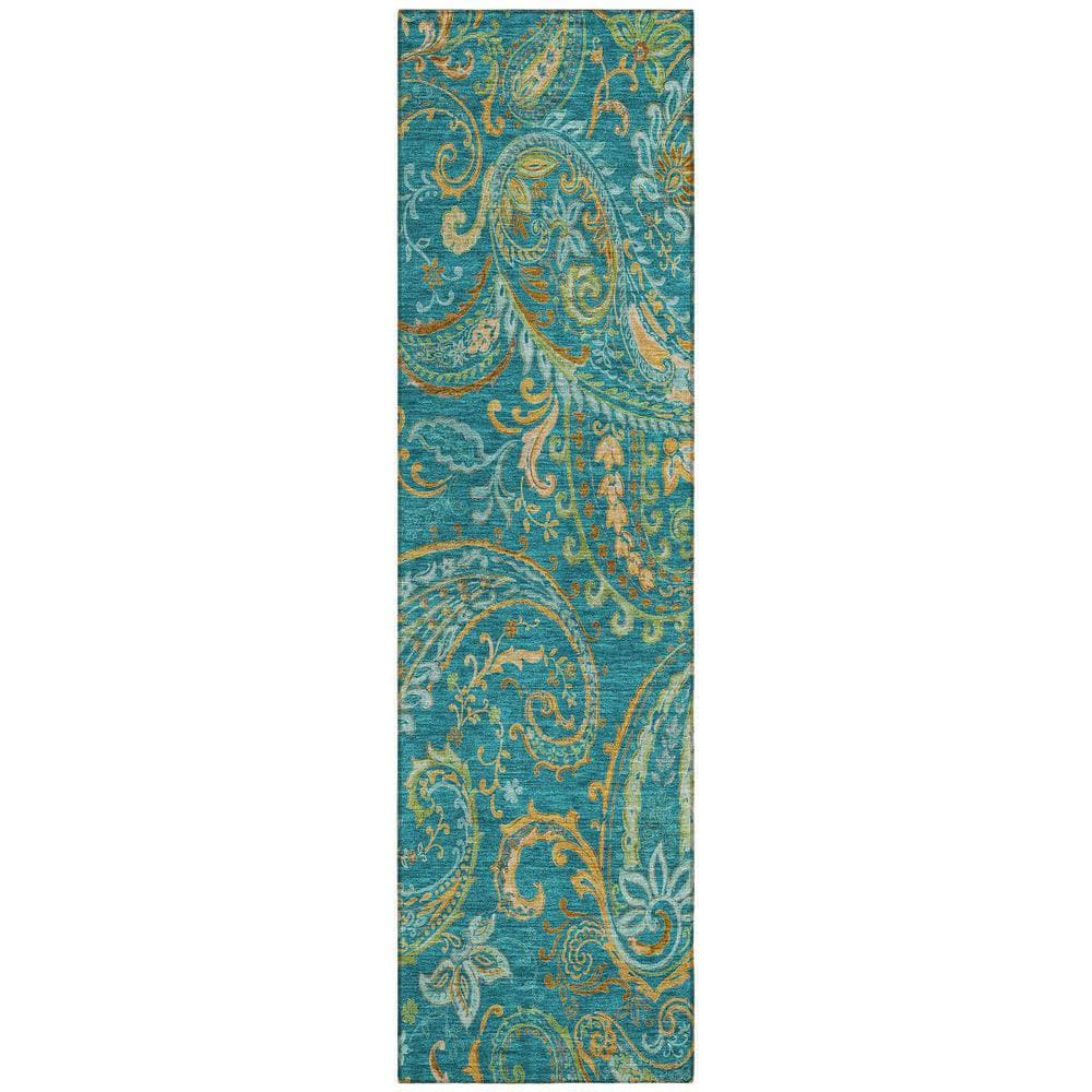 Teal 2 ft. x 8 ft. Woven Paisley Polyester Runner Indoor/Outdoor Area Rug price history on PriceWatchPro