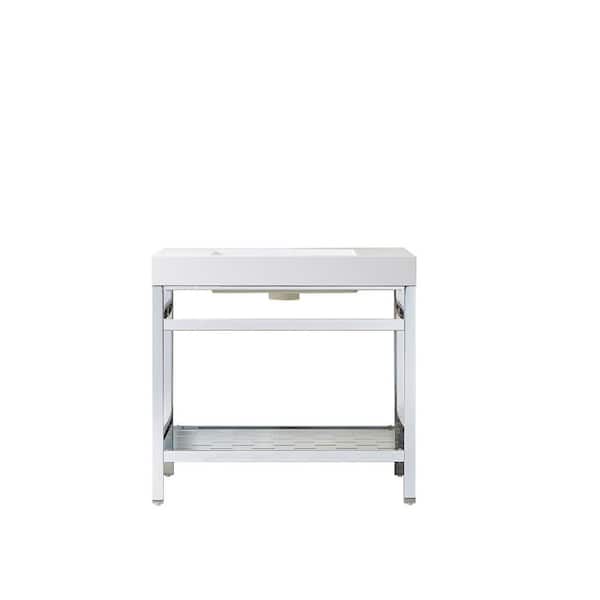 ROSWELL Ablitas 36 in. W x 20 in. D x 34 in. H Bath Vanity in Polished Chrome with White Composite Stone Top