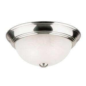 2-Light Brushed Nickel Interior Ceiling Flush Mount with Frosted White Alabaster Glass