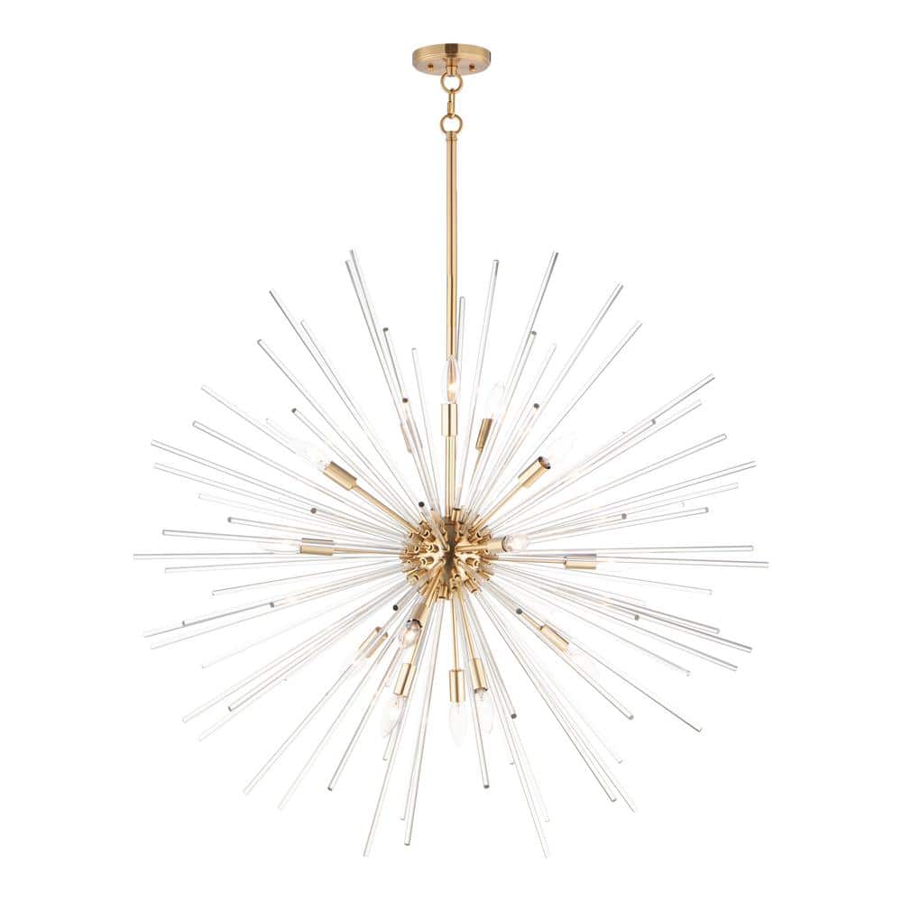 Polaris 40" Satin Brass Sputnik Chandelier with Clear Glass Rods