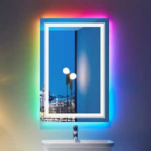 RGB 20 in. W x 28 in. H Rectangular Frameless LED Mirror with Backlit Light, Anti-Fog Memory Wall Bathroom Vanity Mirror