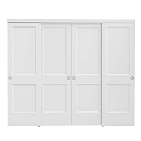 96 in. x 80 in. 2 Panel Hollow Core White Primed MDF Composite Sliding Door with Hardware Kit