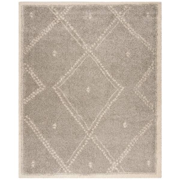 SAFAVIEH Arizona Shag Gray/Ivory 9 ft. x 12 ft. Border Area Rug