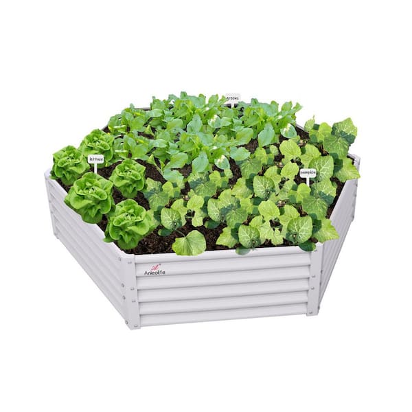 Unbranded 70 x 60 x 18 in. Hexagon Galvanized Steel Raised Garden Beds, Hex Metal Planter Box for Planting Vegetables Flowers Herb