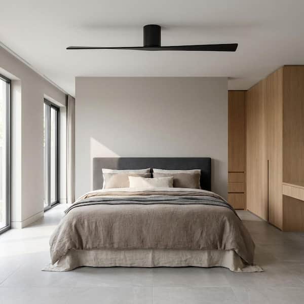 Plank 60 in. Midnight Black Hugger Standard Smart Indoor/Outdoor Ceiling Fan with Remote Included